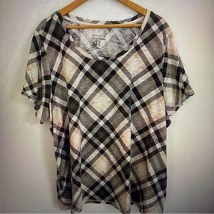 Penningtons Women Curvy Plaid Short Sleeve Pullover T Shirt Plus Size 5X